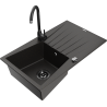 Mexen Cesar 1-bowl granite sink with drainer and Telma kitchen faucet, black/gold - 6514-75-670200-70-B