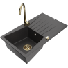 Mexen Cesar granite sink 1-bowl with drainer and Telma kitchen mixer tap, black speckled - 6514-76-670200-50