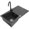 Mexen Cesar granite sink 1-bowl with drainer and kitchen faucet Telma, speckled black - 6514-76-670200-70