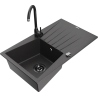 Mexen Cesar 1-bowl granite kitchen sink with drainer and Telma kitchen faucet, black speckled - 6514-76-670200-70-B