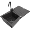 Mexen Cesar granite sink 1-bowl with drainer and Telma kitchen faucet, black speckled - 6514-76-670200-70-B