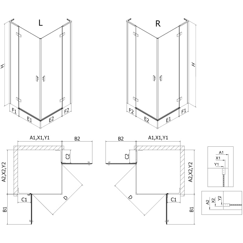 Mexen Mist-H L Duo Pivot Shower Cabin Left 120 x 95 cm, Transparent, Gun Metal - 8A5L-120L-095P-95-00