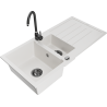Mexen Andres granite sink 1.5-bowl with drainer and kitchen faucet Telma, white - 6515-20-670200-70