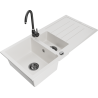 Mexen Andres granite sink 1.5-bowl with drainer and Telma kitchen faucet, white - 6515-20-670200-70
