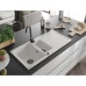 Mexen Andres 1.5-compartment granite sink with a drip tray and kitchen mixer tap Telma, White - 6515-20-670200-70