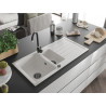 Mexen Andres granite sink 1.5-bowl with drainer and kitchen faucet Telma, white - 6515-20-670200-70