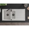 Mexen Andres 1.5-compartment granite sink with a drip tray and kitchen mixer tap Telma, White - 6515-20-670200-70