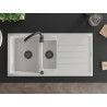 Mexen Andres granite sink 1.5-bowl with drainer and kitchen faucet Telma, white - 6515-20-670200-70