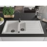 Mexen Andres granite sink 1.5-bowl with drainer and kitchen faucet Telma, white - 6515-20-670200-70