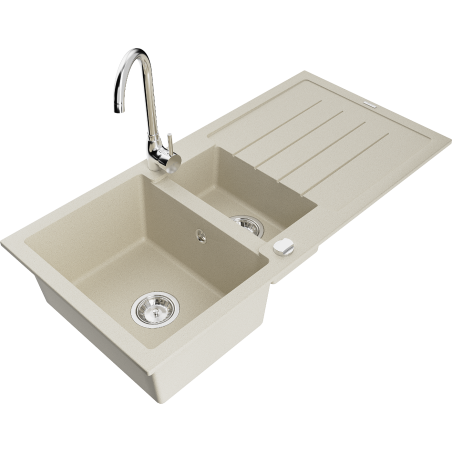 Mexen Andres granite sink 1.5-bowl with drainer and Telma kitchen tap, beige - 6515-69-670200-00