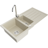 Mexen Andres 1.5-compartment granite sink with a drip tray and kitchen mixer tap Telma, Beige - 6515-69-670200-00
