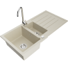 Mexen Andres granite sink 1.5-bowl with drainer and kitchen faucet Telma, beige - 6515-69-670200-00