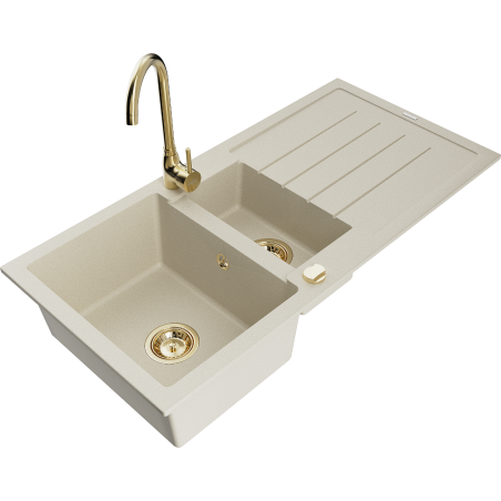 Mexen Andres granite sink 1.5-bowl with drainer and Telma kitchen tap, beige - 6515-69-670200-50