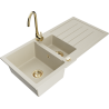 Mexen Andres 1.5-compartment granite sink with a drip tray and kitchen mixer tap Telma, Beige - 6515-69-670200-50