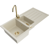 Mexen Andres granite kitchen sink 1.5-bowl with drainer and Telma kitchen faucet, beige - 6515-69-670200-50