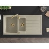 Mexen Andres granite kitchen sink 1.5-bowl with drainer and Telma kitchen faucet, beige - 6515-69-670200-50
