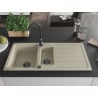 Mexen Andres granite sink 1.5-bowl with drainer and Telma kitchen faucet, beige - 6515-69-670200-70