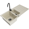 Mexen Andres 1.5-compartment granite sink with a drip tray and kitchen mixer tap Telma, Beige - 6515-69-670200-70