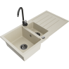Mexen Andres granite sink 1.5-bowl with drainer and Telma kitchen faucet, beige - 6515-69-670200-70