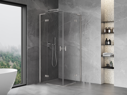 Mexen Mist-H L Duo Swing Shower Enclosure 80 x 80 cm, Transparent, Brushed Nickel - 8A5L-080L-080P-97-00