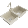 Mexen Mario Granite Double-Bowl Sink with Duero Kitchen Faucet, Beige - 6504-69-671600-69