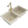 Mexen Mario 2-Bowl Granite Kitchen Sink with Duero Faucet, Beige - 6504-69-671600-50