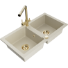 Mexen Mario granite kitchen sink 2-bowl with Duero kitchen tap, beige - 6504-69-671600-50