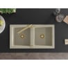 Mexen Mario granite kitchen sink 2-bowl with Duero kitchen tap, beige - 6504-69-671600-50