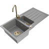 Mexen Andres granite kitchen sink 1.5-bowl with drainer and kitchen faucet Telma, gray - 6515-71-670200-50