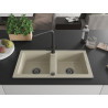 Mexen Mario granite double-bowl sink with Duero kitchen faucet, beige - 6504-69-671600-70