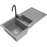 Mexen Andres 1.5-compartment granite sink with a drip tray and kitchen mixer tap Telma, Grey - 6515-71-670200-70