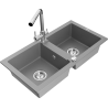 Mexen Mario 2-compartment granite sink with Duero kitchen faucet, gray - 6504-71-671600-00