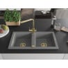 Mexen Mario 2-chamber granite sink with Duero kitchen faucet, gray - 6504-71-671600-50