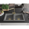 Mexen Mario granite double-bowl kitchen sink with Duero faucet, gray - 6504-71-671600-50