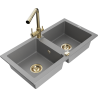Mexen Mario 2-chamber granite sink with Duero kitchen faucet, gray - 6504-71-671600-50