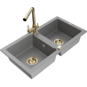 Mexen Mario granite double-bowl kitchen sink with Duero faucet, gray - 6504-71-671600-50