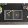 Mexen Mario 2-chamber granite sink with Duero kitchen faucet, gray - 6504-71-671600-50