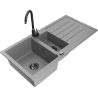 Mexen Andres 1.5-compartment granite sink with a drip tray and kitchen mixer tap Telma, Grey - 6515-71-670200-70-B
