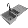 Mexen Andres granite kitchen sink 1.5-bowl with drainer and Telma faucet, gray - 6515-71-670200-70-B