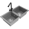 Mexen Mario granite sink 2-bowl with Duero kitchen tap, grey - 6504-71-671600-70