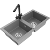 Mexen Mario two-bowl granite sink with Duero kitchen faucet, gray - 6504-71-671600-70