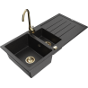 Mexen Andres granite sink 1.5-bowl with drainer and Telma kitchen faucet, black/silver - 6515-73-670200-50