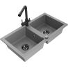 Mexen Mario 2-chamber granite sink with Duero kitchen faucet, gray - 6504-71-671600-70-B
