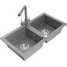 Mexen Mario 2-bowl granite kitchen sink with Duero kitchen faucet, gray - 6504-71-671600-71