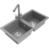 Mexen Mario 2-Bowl Granite Sink with Duero Kitchen Tap, Grey - 6504-71-671600-71
