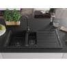Mexen Andres 1.5-bowl granite sink with drainer and Telma kitchen faucet, black/silver - 6515-73-670200-70-B