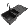 Mexen Andres 1.5-compartment granite sink with a drip tray and kitchen mixer tap Telma, Black/Silver - 6515-73-670200-70-B