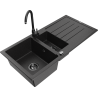 Mexen Andres granite kitchen sink 1.5-bowl with drainer and Telma kitchen faucet, black/silver - 6515-73-670200-70-B