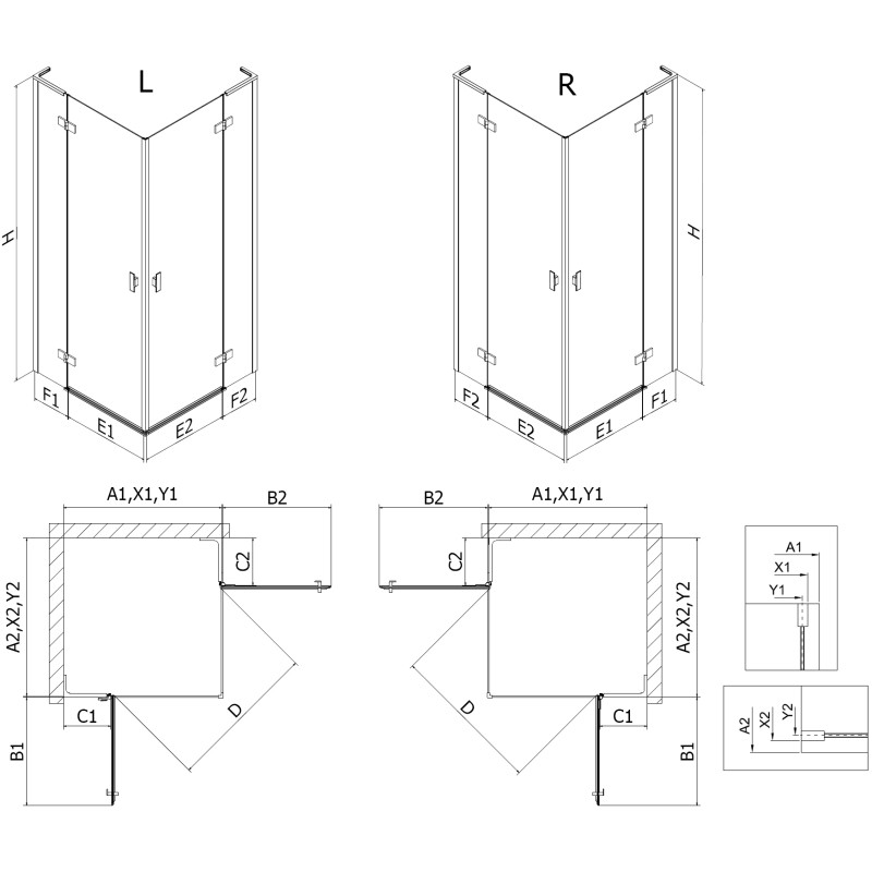 Mexen Mist-H L Duo Right Hinged Shower Enclosure 105 x 120 cm, Transparent, Brushed Nickel - 8A5L-105L-120P-97-00