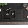 Mexen Andres 1.5-bowl Granite Sink with Drainer and Telma Kitchen Tap, Black/Gold - 6515-75-670200-00